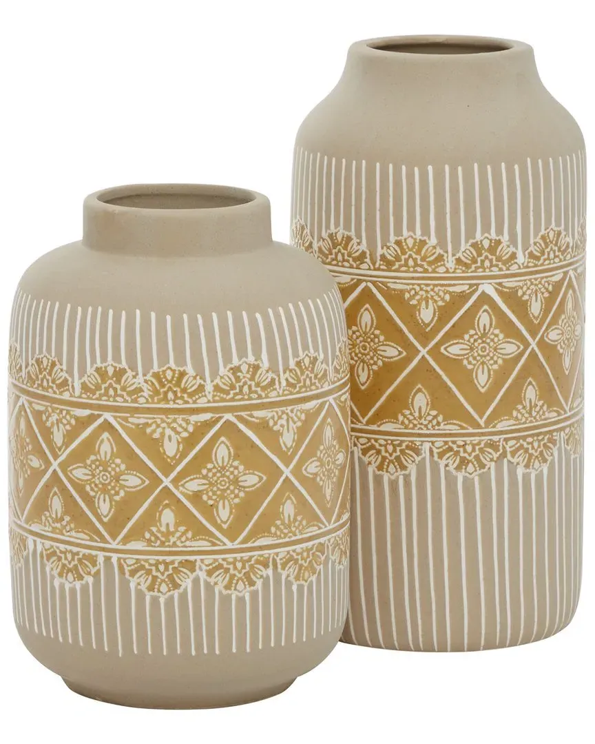 Set of 2 Cylinder Ceramic Vases - Beige image