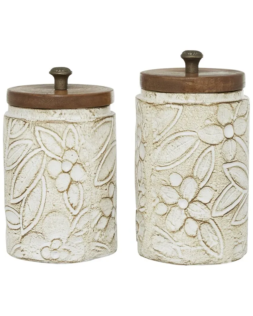 Set of 2 Cylinder Decorative Jars - White, Ceramic