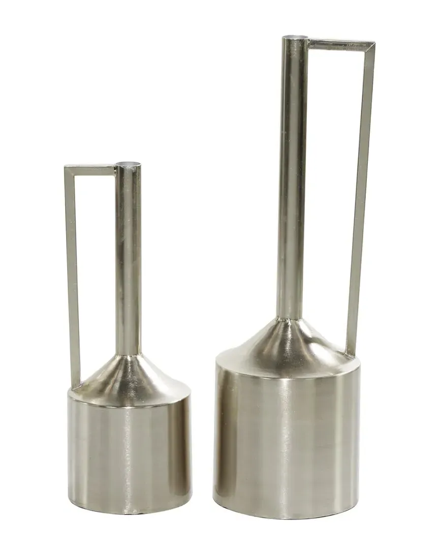 Set of 2 Cylindrical Metal Vases - Silver