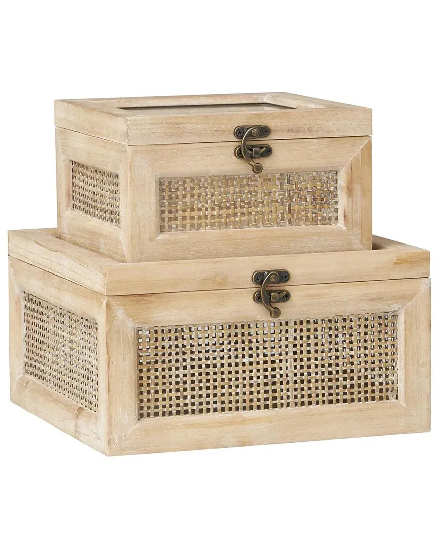 Set of 2 Decorative Storage Boxes - Light Brown, Wood image