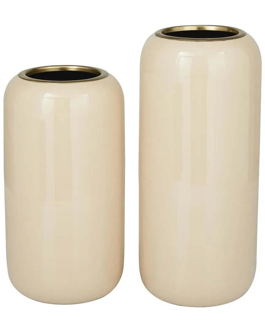 Set of 2 Decorative Vases - Cream, Metal