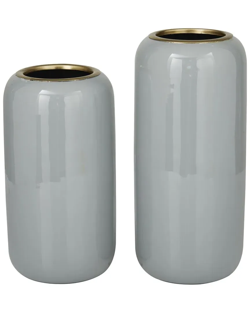 Set of 2 Decorative Vases - Grey, Metal