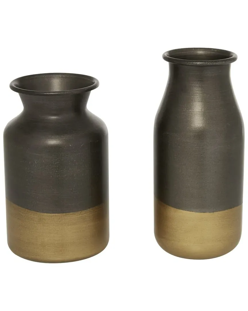 Set of 2 Decorative Vases with Gold Accents - Gold, Metal image