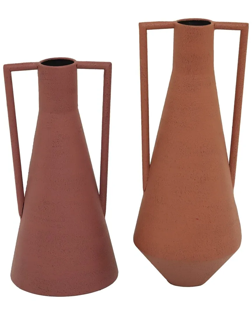 Set of 2 Decorative Vases with Handles - Orange, Metal image