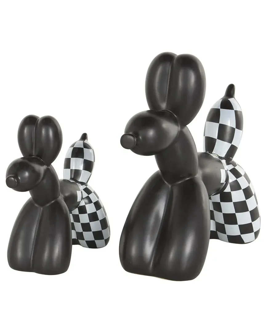 Set of 2 Dog Ceramic Balloon Sculpture with Checkered Accents - Black image