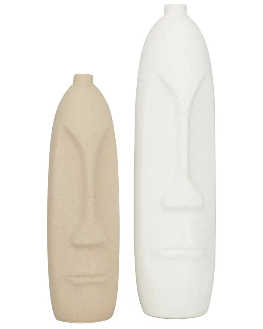 Set of 2 Easter Island Head Decorative Vases - Beige, Ceramic image