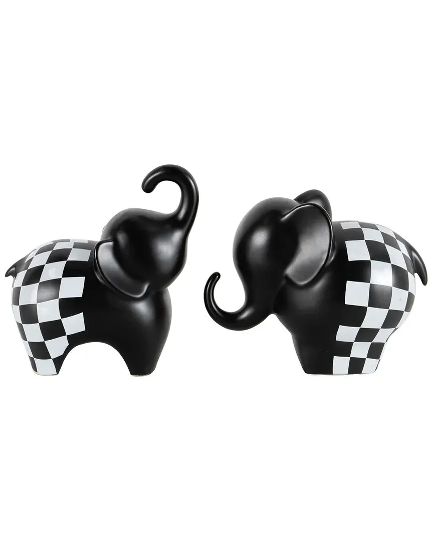 Set of 2 Elephant Ceramic Small Sculpture - Black image