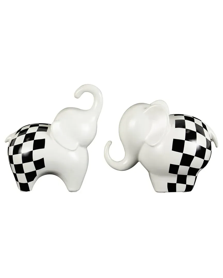 Set of 2 Elephant Ceramic Small Sculpture - White