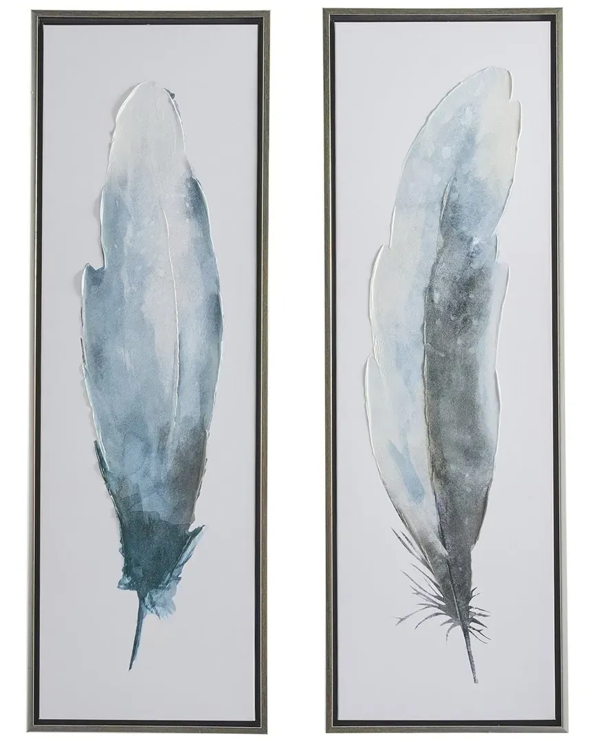 Set of 2 Feathers Framed Wall Art Pieces - Blue, Canvas image