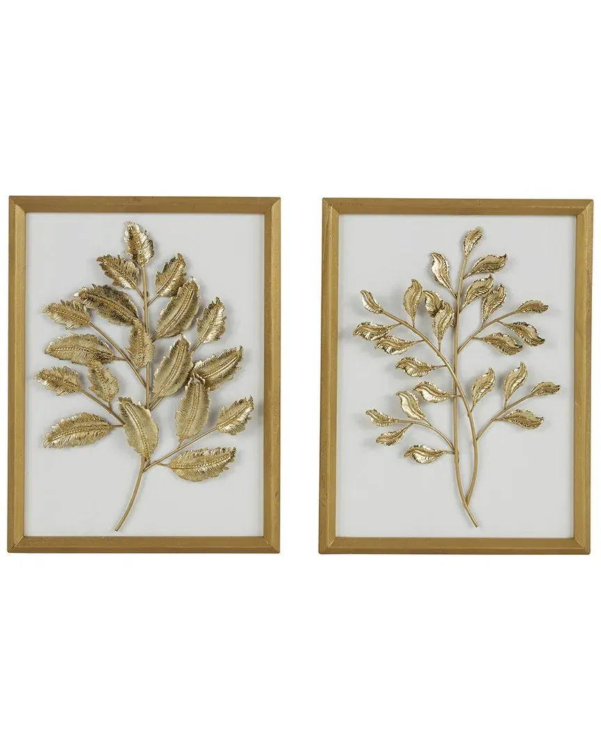 Set of 2 Framed Leaf 3D Wall Art Pieces - Gold image