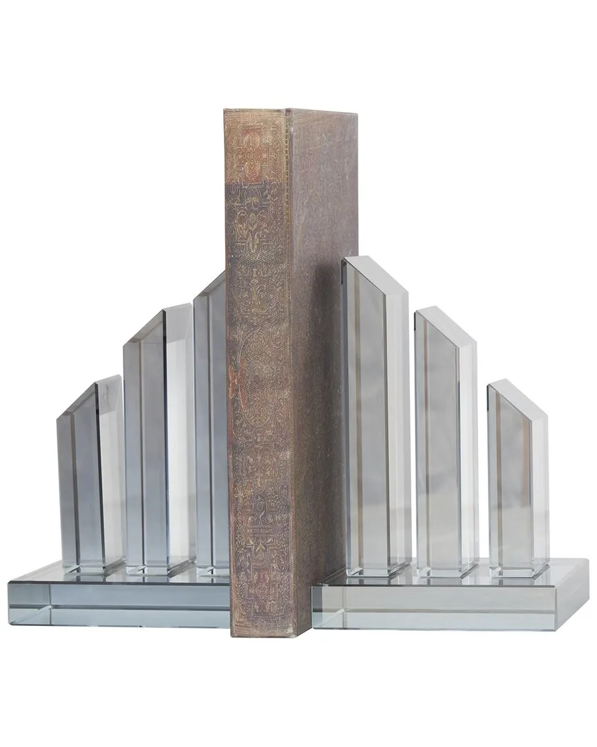 Set of 2 Geometric Crystal Pyramid Bookends - Silver image