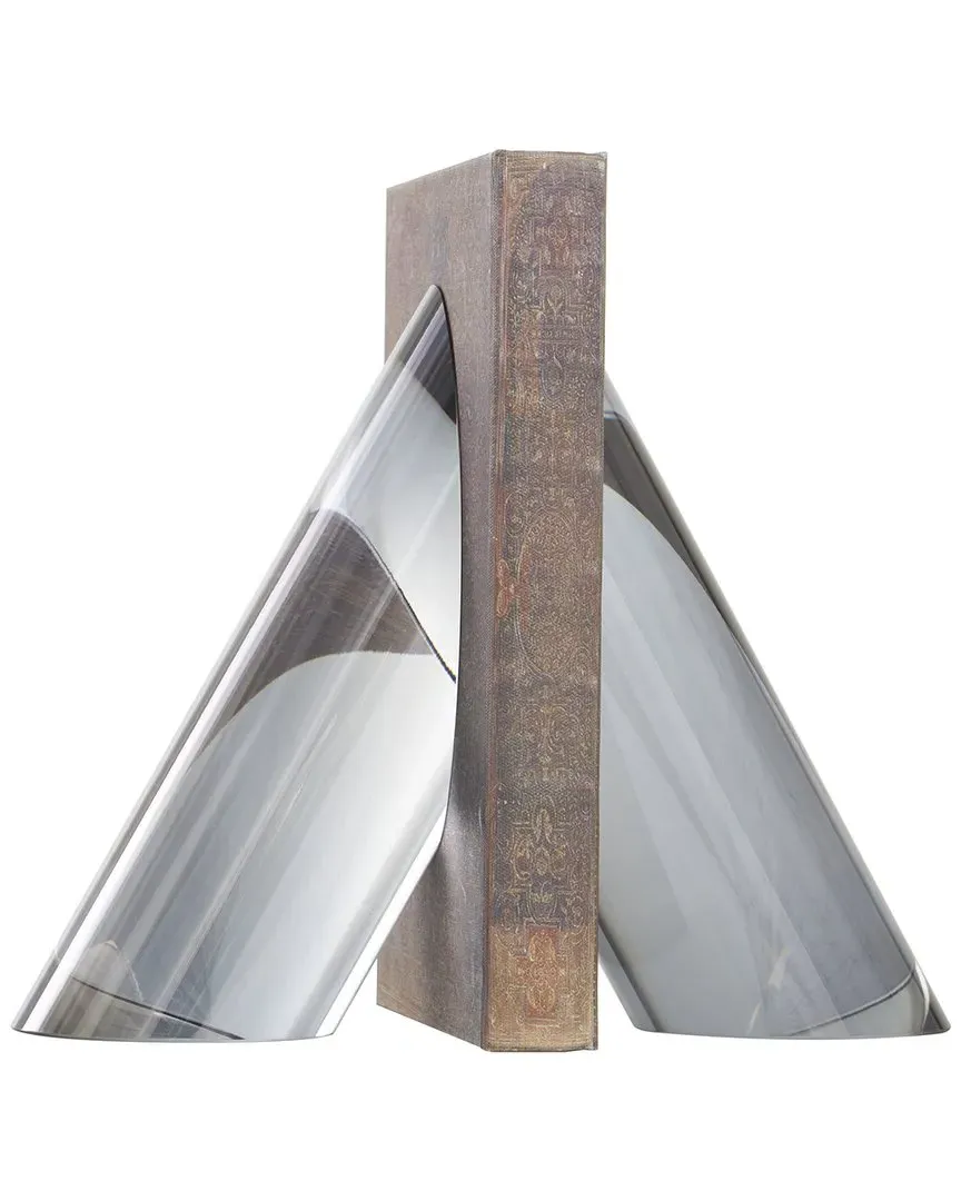 Set of 2 Geometric Crystal Pyramid Bookends - Silver