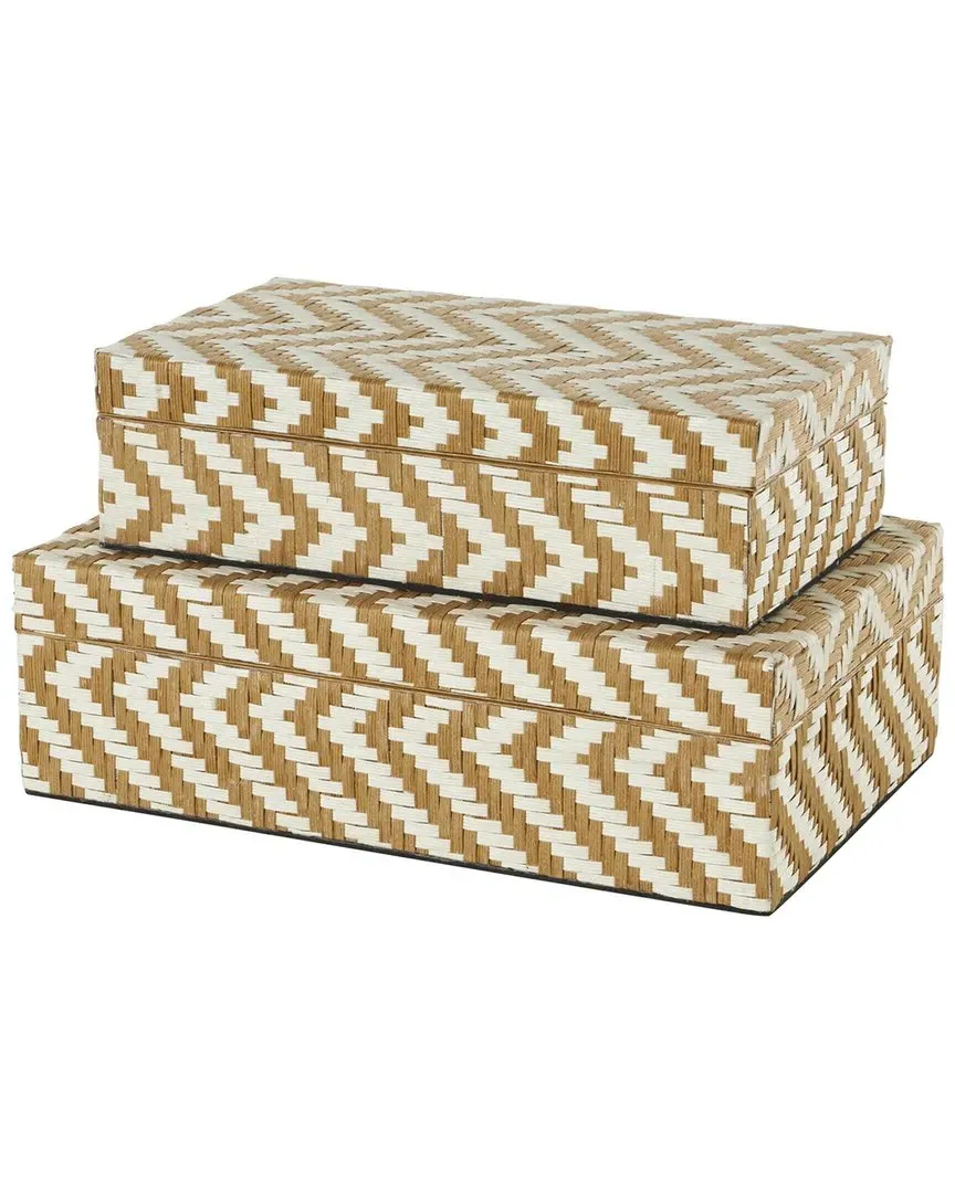 Set of 2 Geometric Handmade Woven Storage Boxes - Brown, Paper image