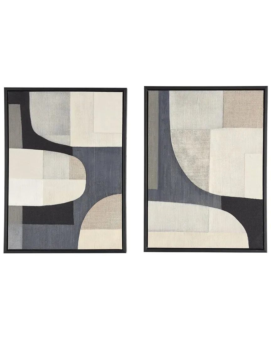 Set of 2 Geometric Mixed Media Framed Wall Art - Blue, Wood image