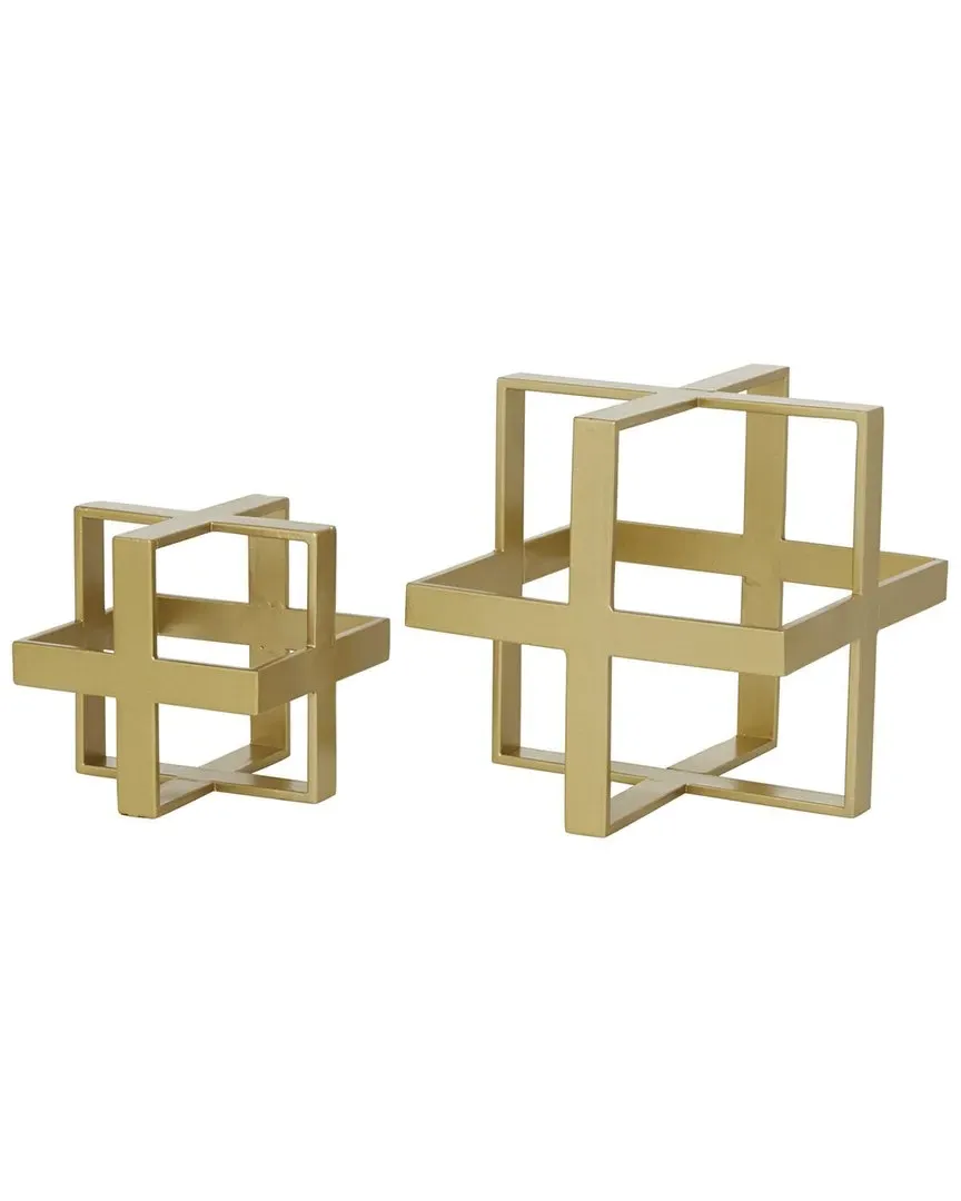 Set of 2 Geometric Sculptures - Gold, Iron