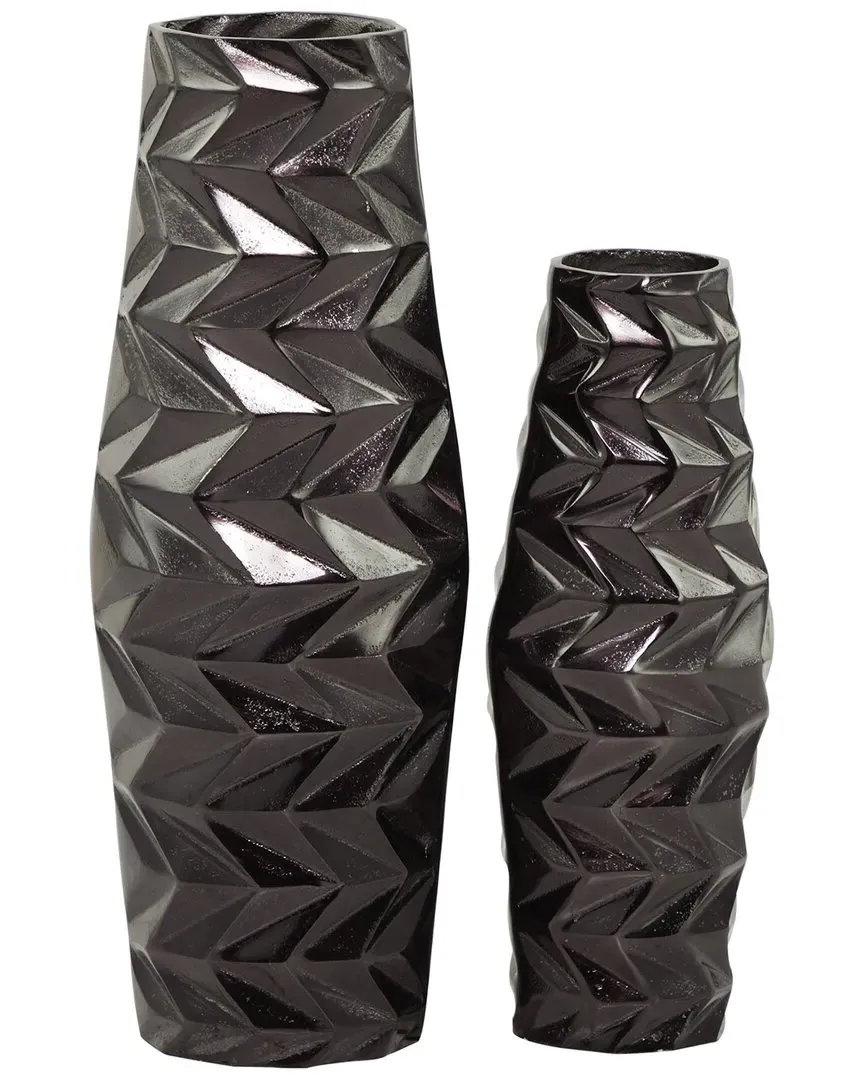 Set of 2 Geometric Vases - Black, Aluminum