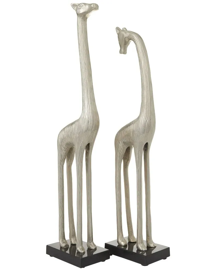 Set of 2 Giraffe Decorative Sculpture - Silver, Aluminum