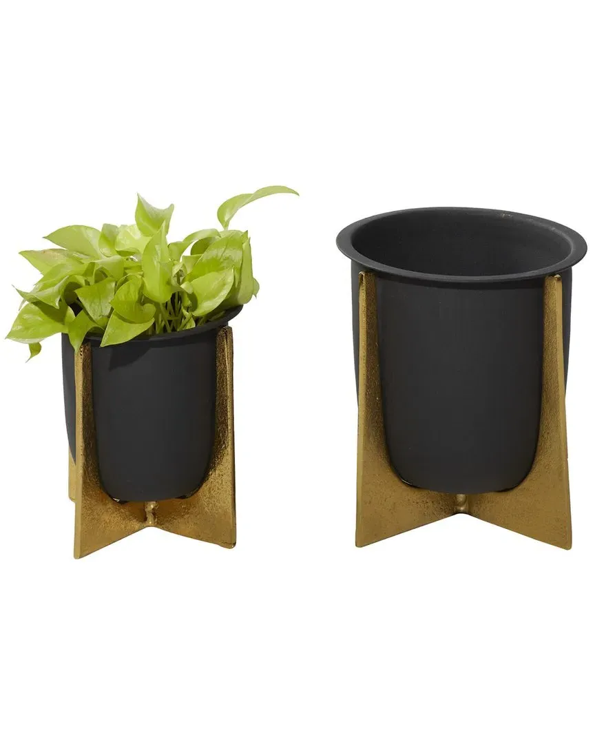 Set of 2 Glam Planters - Black, Iron