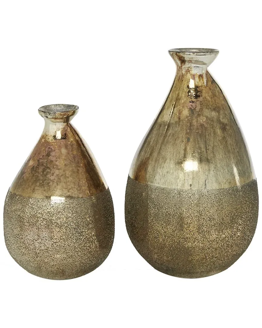 Set of 2 Glass Blown Vases - Gold