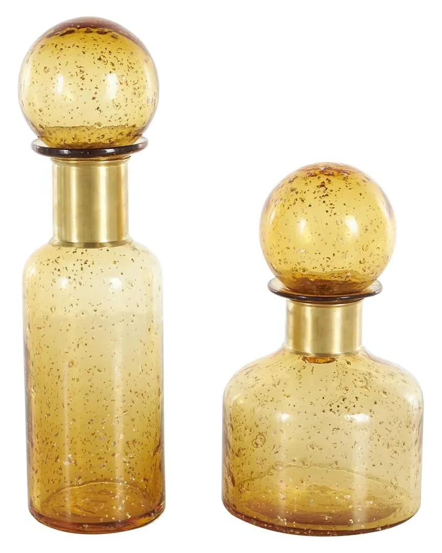 Set of 2 Glass Speckled Ombre Decorative Jars - Yellow