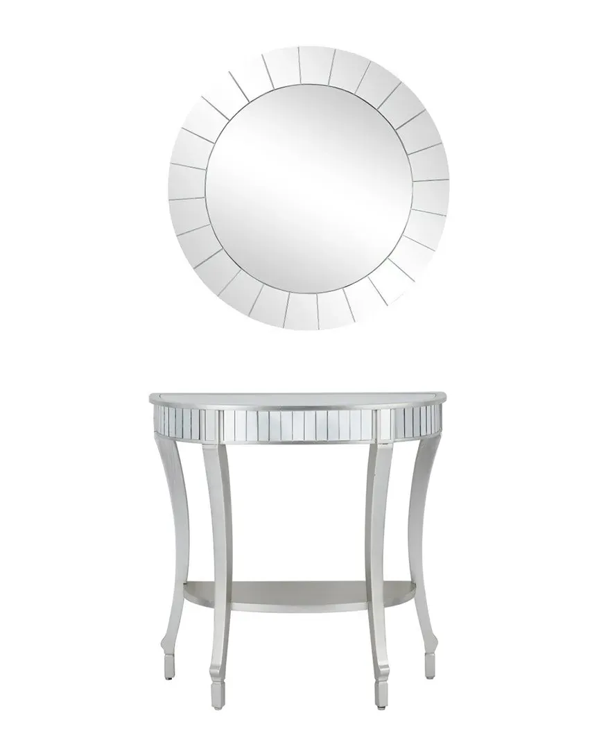Set of 2 Half Circle Console Table with Mirror - White
