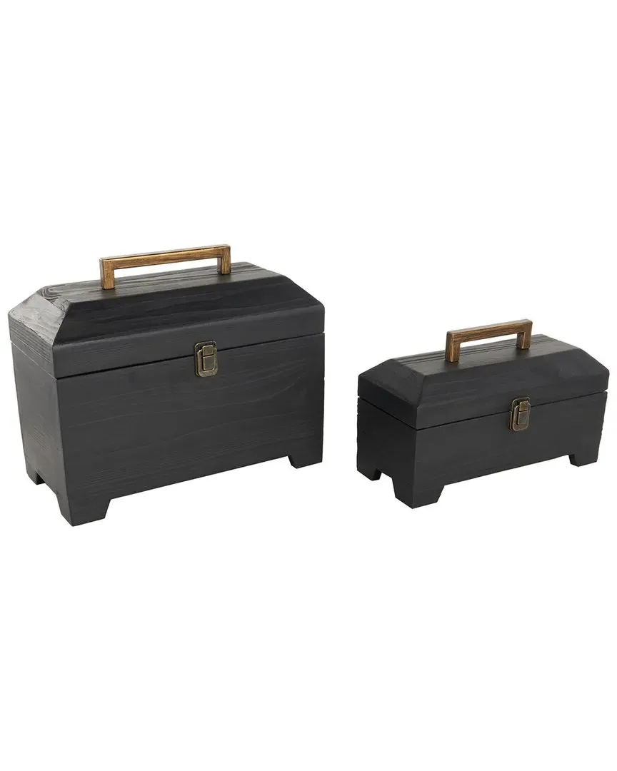 Set of 2 Handmade Decorative Boxes with Latch - Black image
