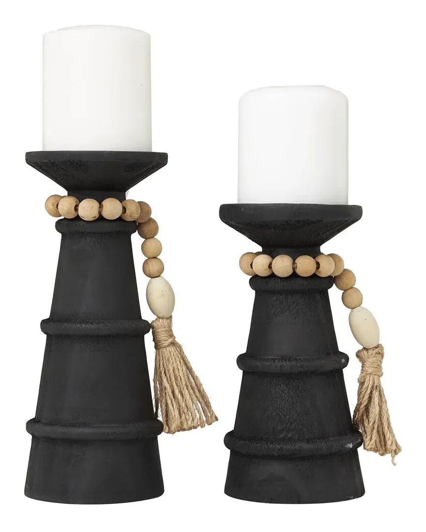 Set of 2 Handmade Textured Candle Holders - Black, Pine image