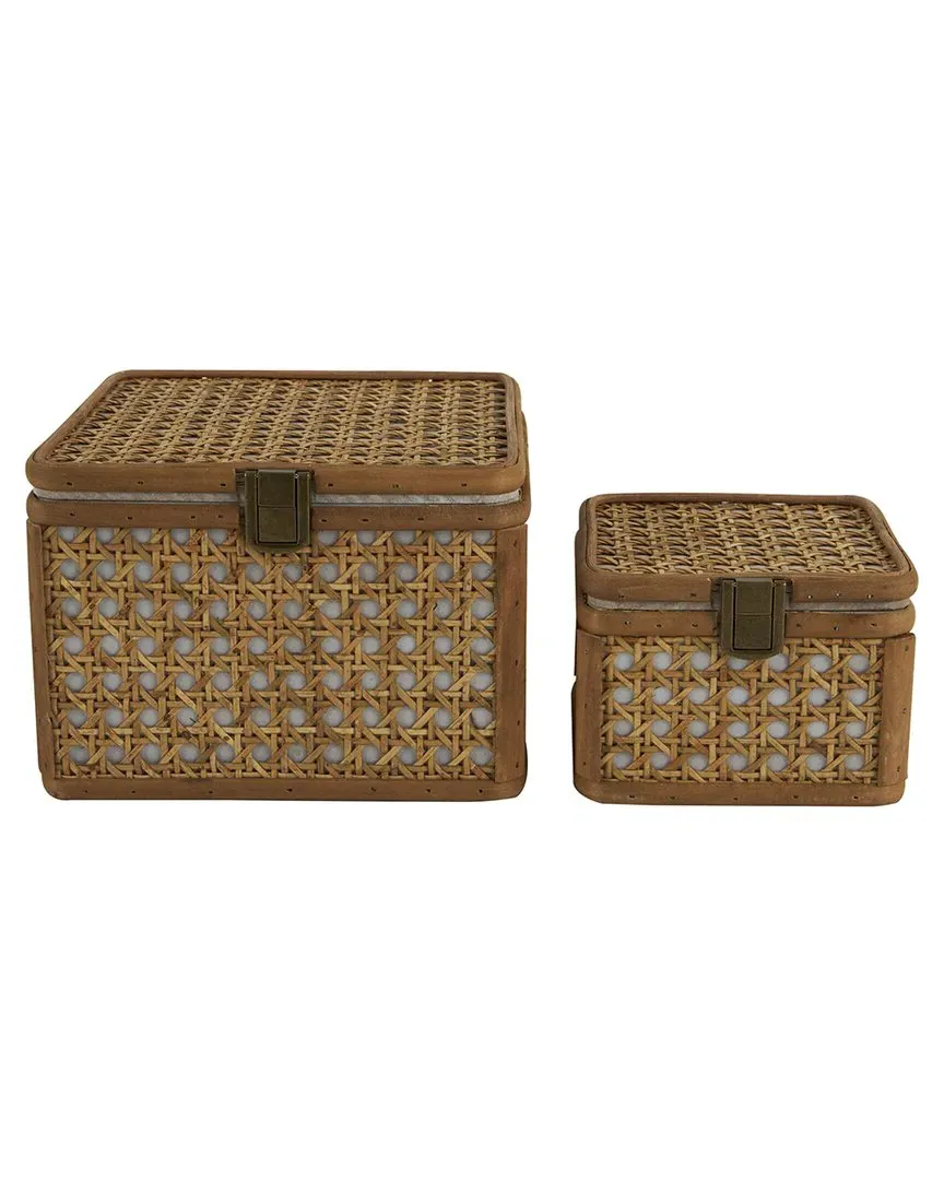 Set of 2 Handmade Woven Storage Boxes - Brown, Rattan image