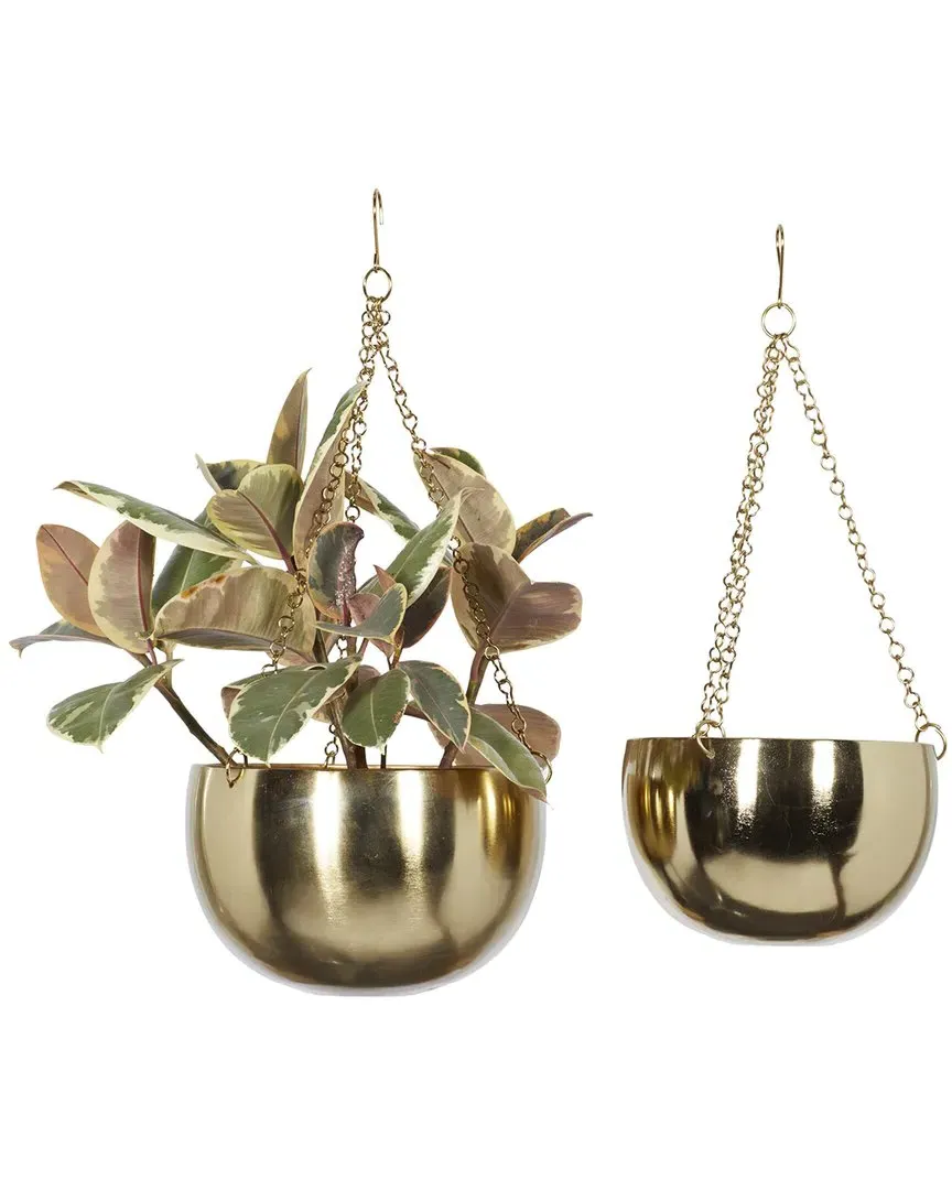 Set of 2 Hanging Dome Wall Planters with Chain - Gold, Metal image