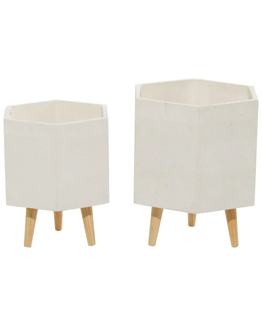 Set of 2 Hexagon Planters with Stands - White, Polystone