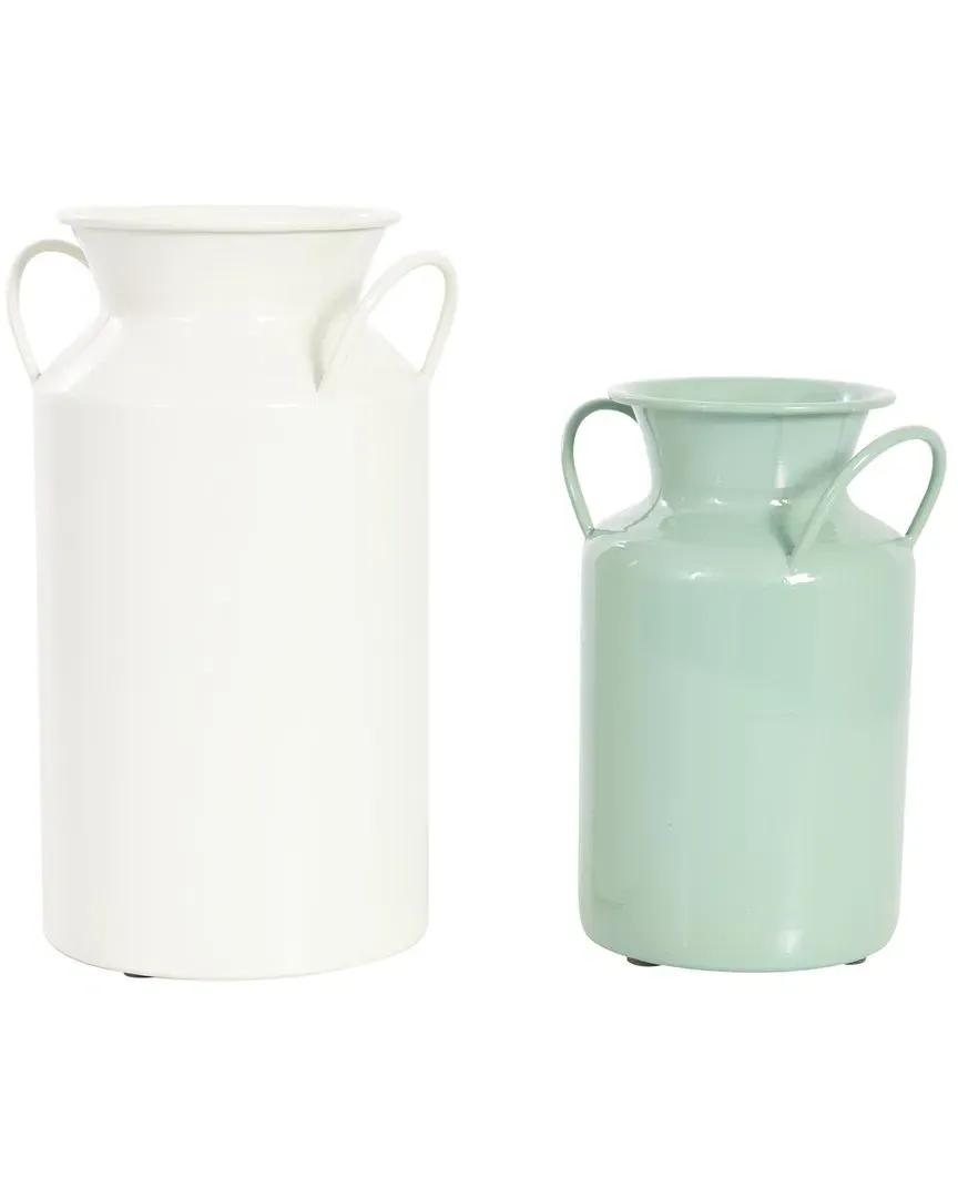 Set of 2 Jug Vases with Handles - Teal, Iron
