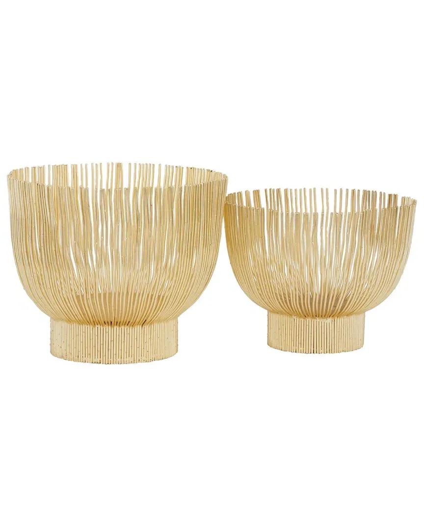 Set of 2 Large Decorative Bowls - Gold, Metal