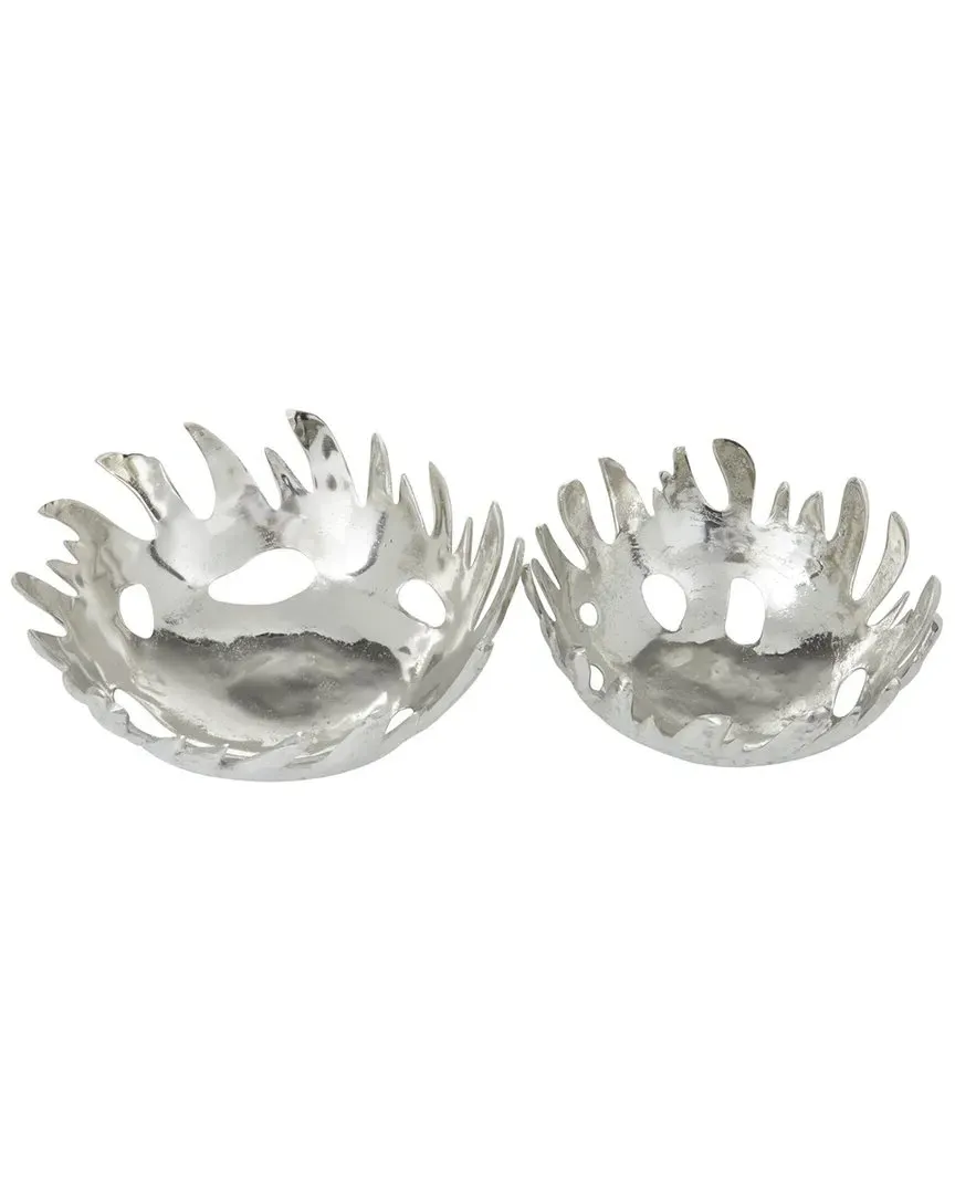 Set of 2 Large Decorative Bowls - Silver, Aluminum
