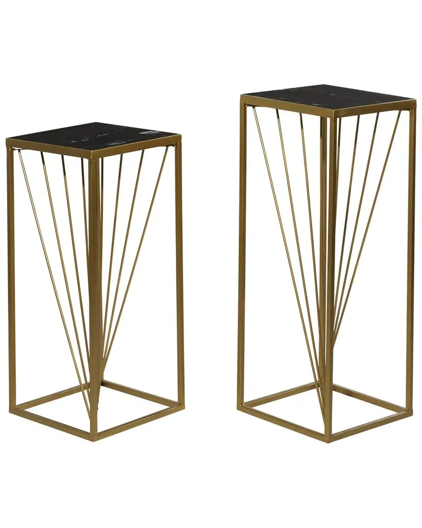 Set of 2 Marble Accent Table - Gold