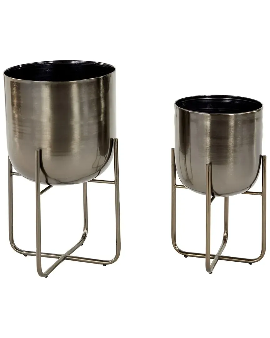 Set of 2 Metal Planters - Silver