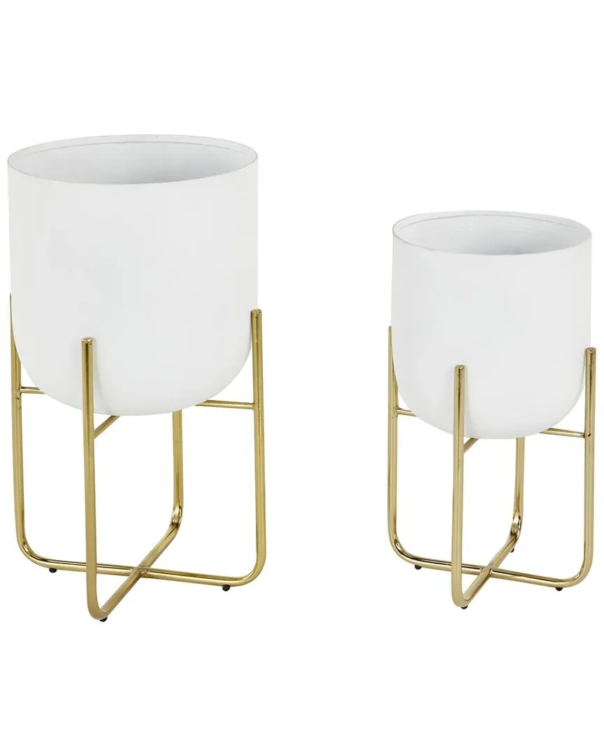 Set of 2 Metal Planters - White