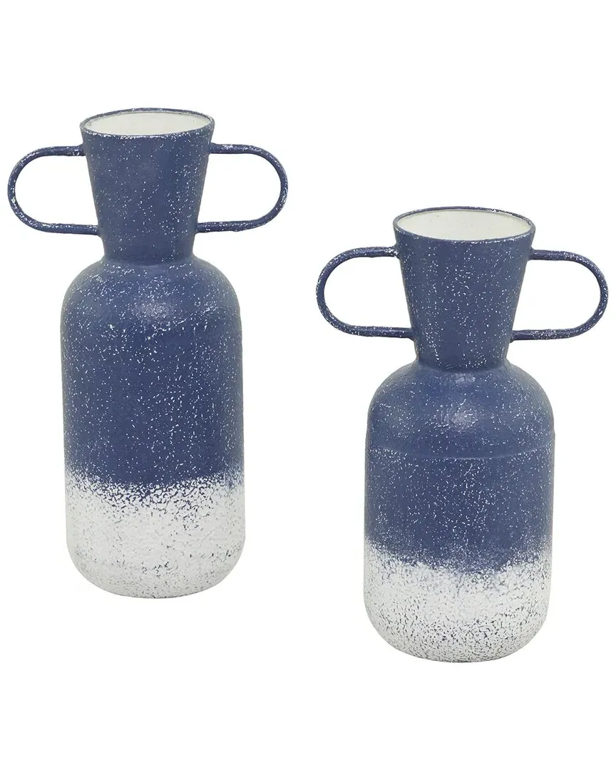 Set of 2 Metal Vases with Handles - Blue image