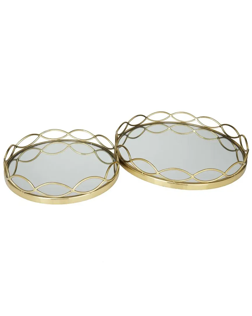 Set of 2 Mirrored Trays - Gold, Stainless Steel