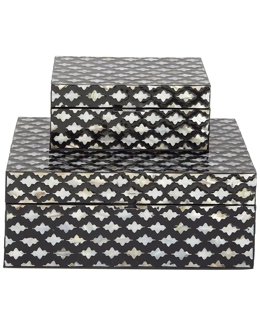 Set of 2 Mother of Pearl Shell Decorative Box - Black