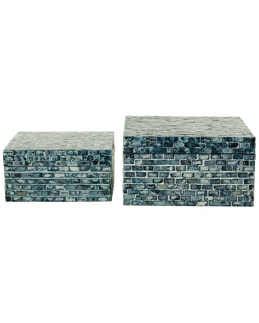 Set of 2 Mother of Pearl Shell Handmade Decorative Box - Blue image