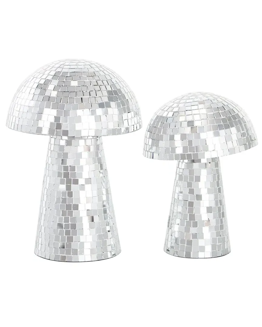 Set of 2 Mushroom Glass Mosaic Sculptures - Silver image