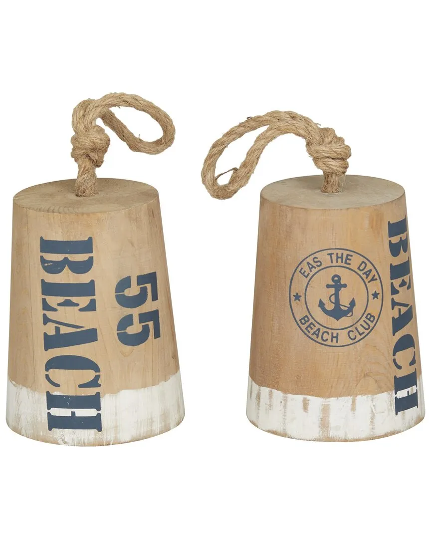 Set of 2 Nautical Buoy Sculptures - Brown, Wood