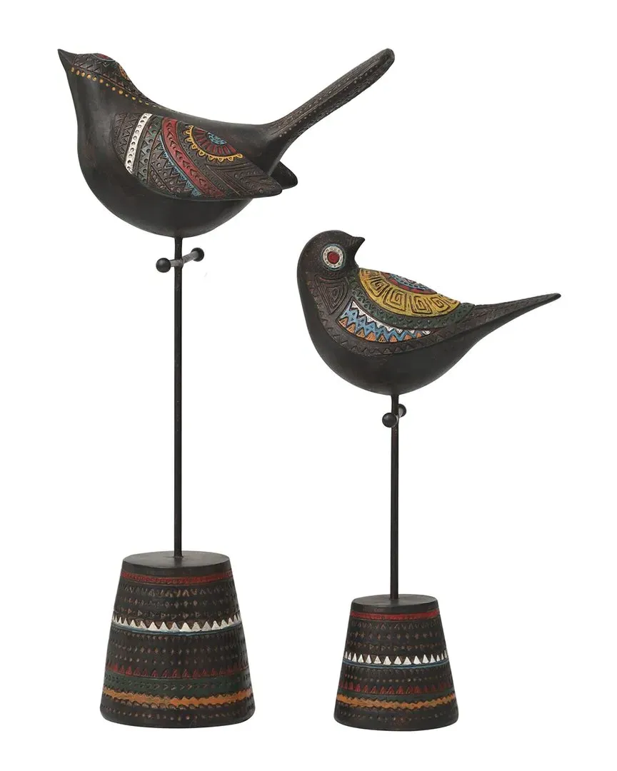 Set of 2 Patterned Bird Sculptures - Black, Resin