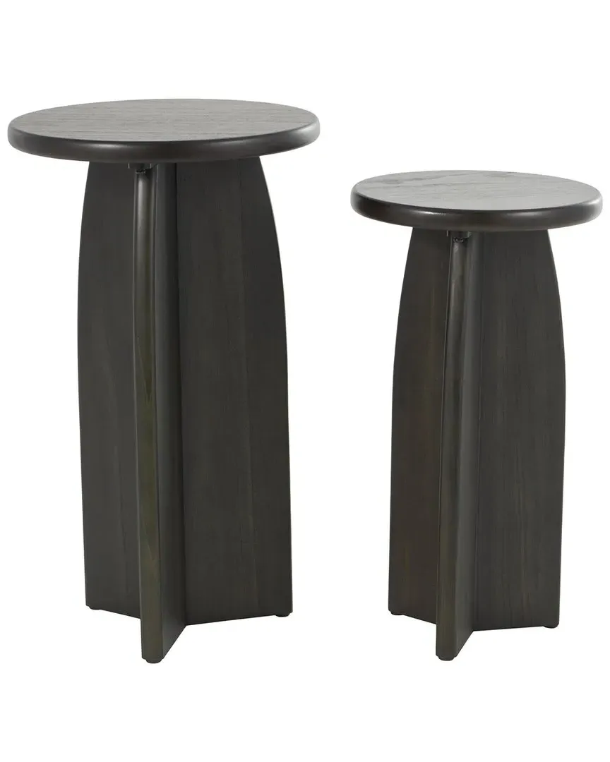 Set of 2 Pedestal Accent Tables - Black, Rubber Wood image