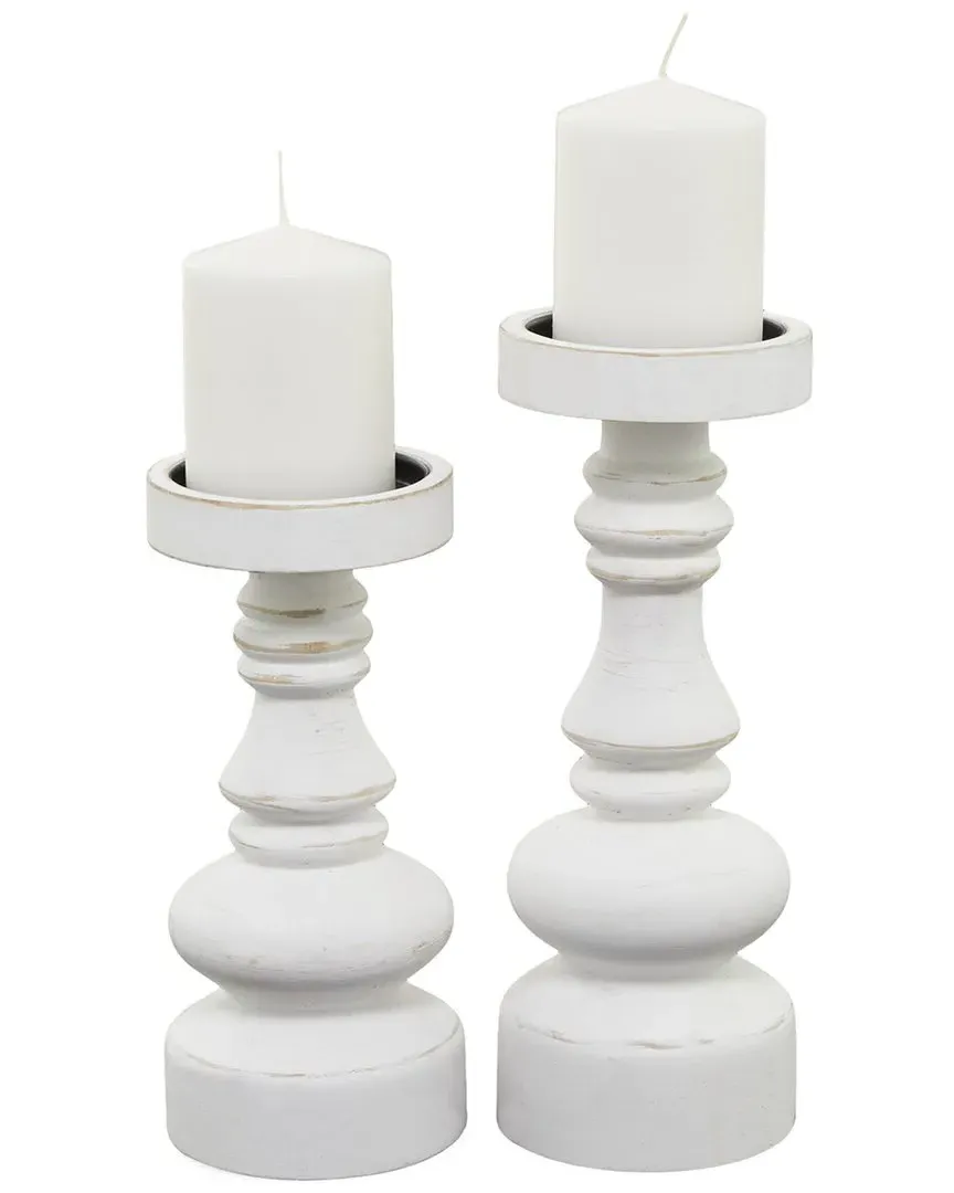 Set of 2 Pillar Candle Holders - White, Wood image