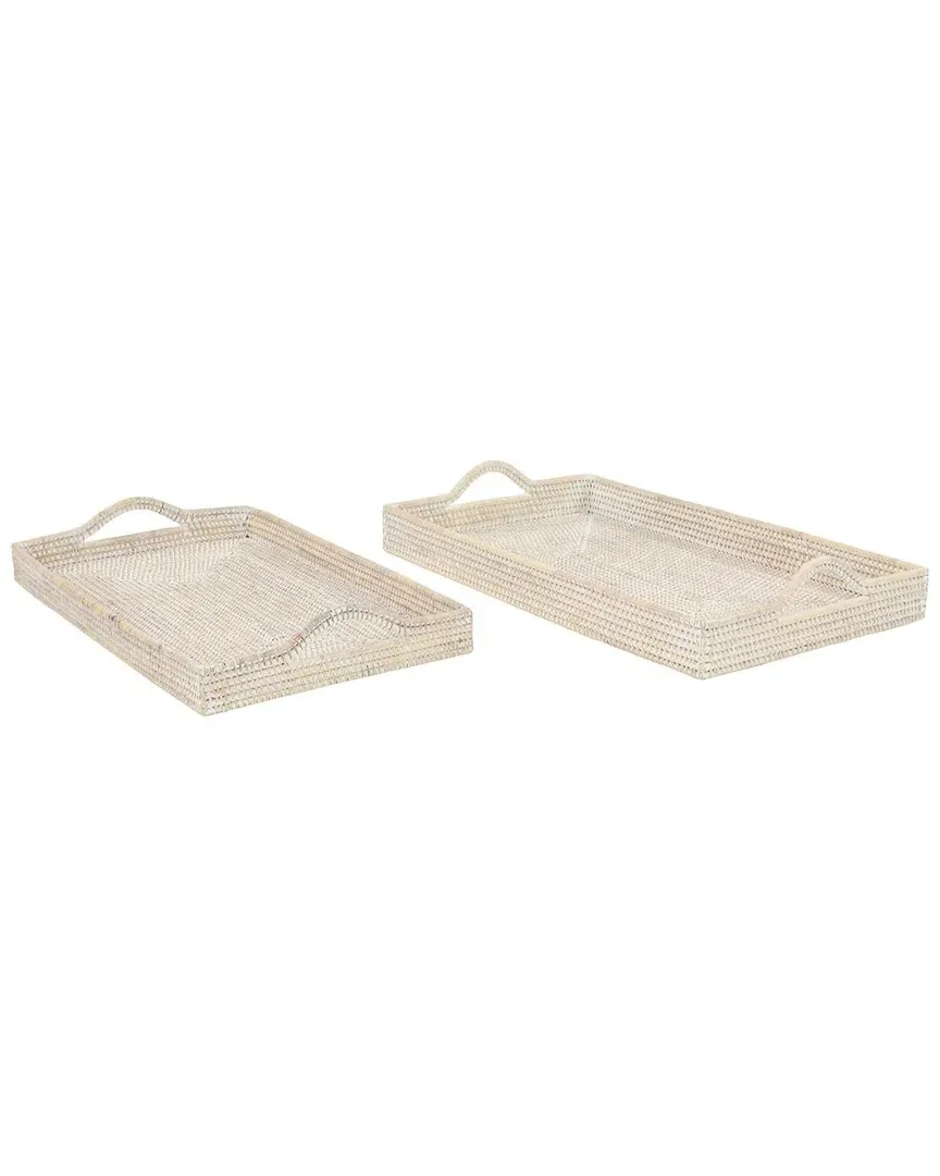 Set of 2 Rectangle Rattan Trays - Cream image