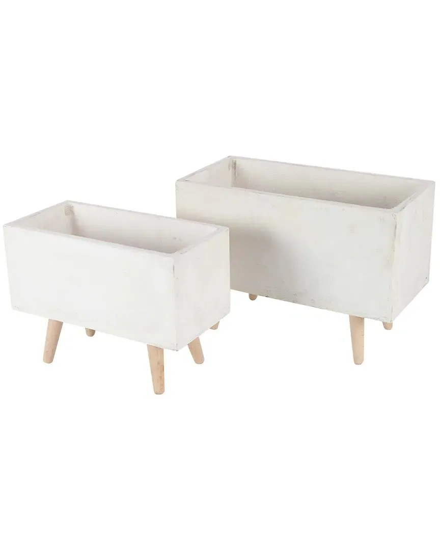 Set of 2 Rectangular Planters - White, Fiber Clay