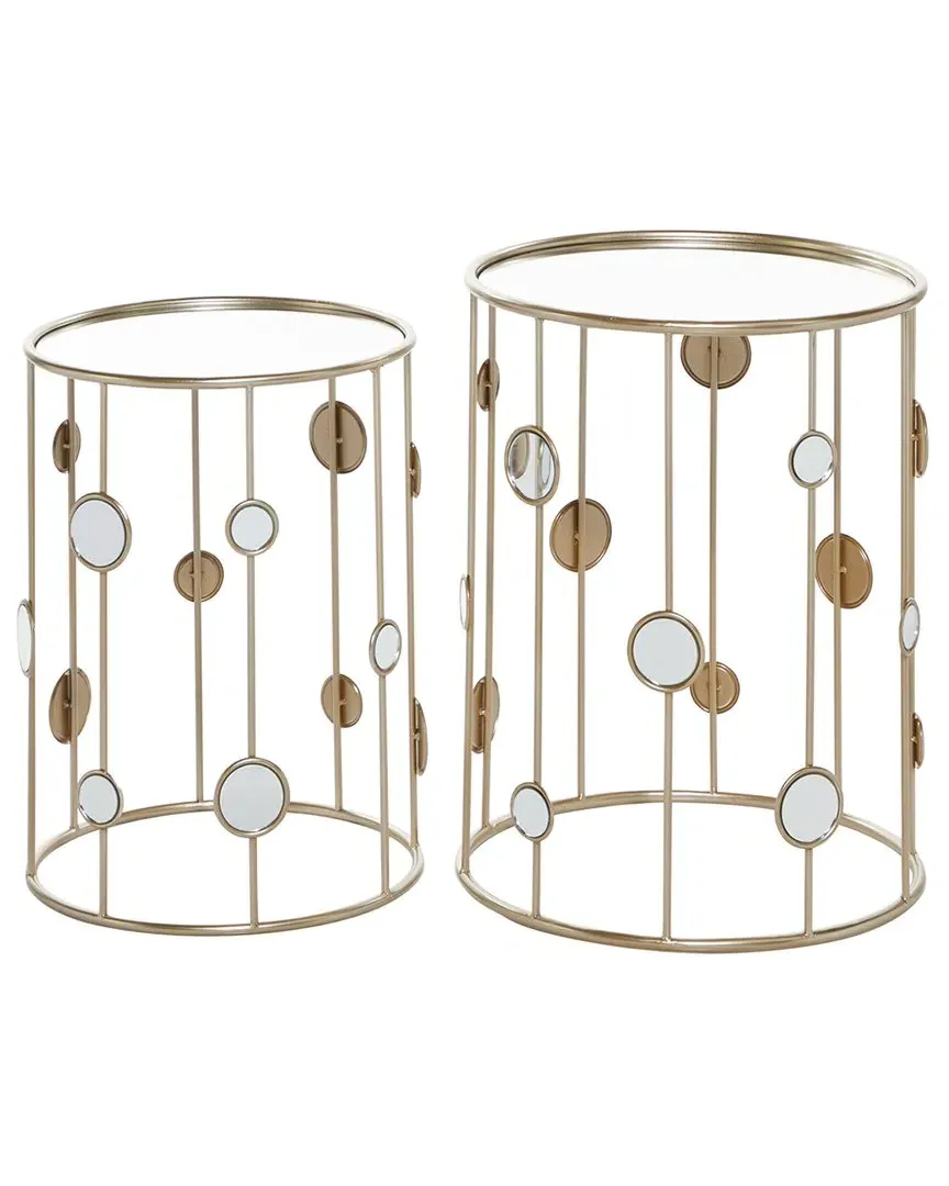 Set of 2 Round Accent Tables - Gold, Glass
