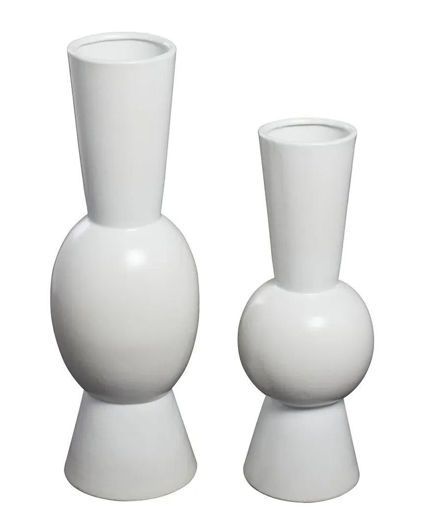 Set of 2 Round Fluted Vases - White, Ceramic image