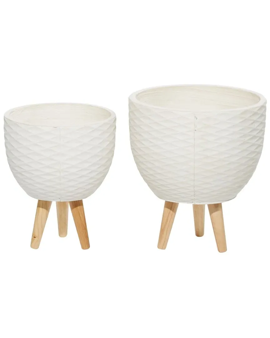 Set of 2 Round Planters with Stands - White, Polystone image